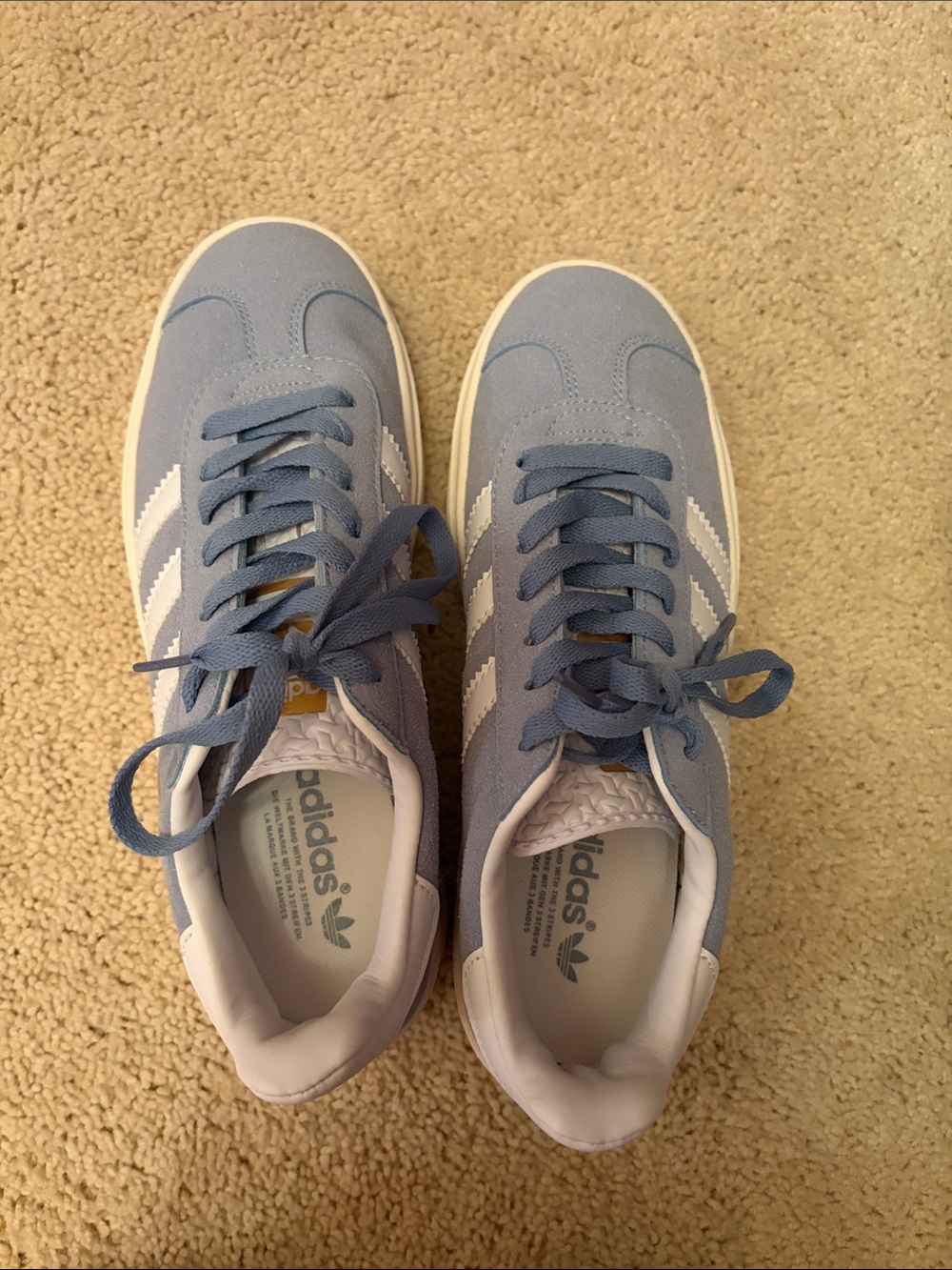 NEVER WORN Powder Blue Suede Sneakers with White Stripes